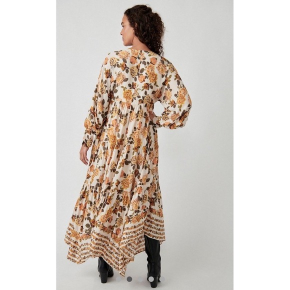 Free People Dress Rows of Roses Long Sleeve Boho Maxi Dress Women's Oversized - Picture 4 of 13